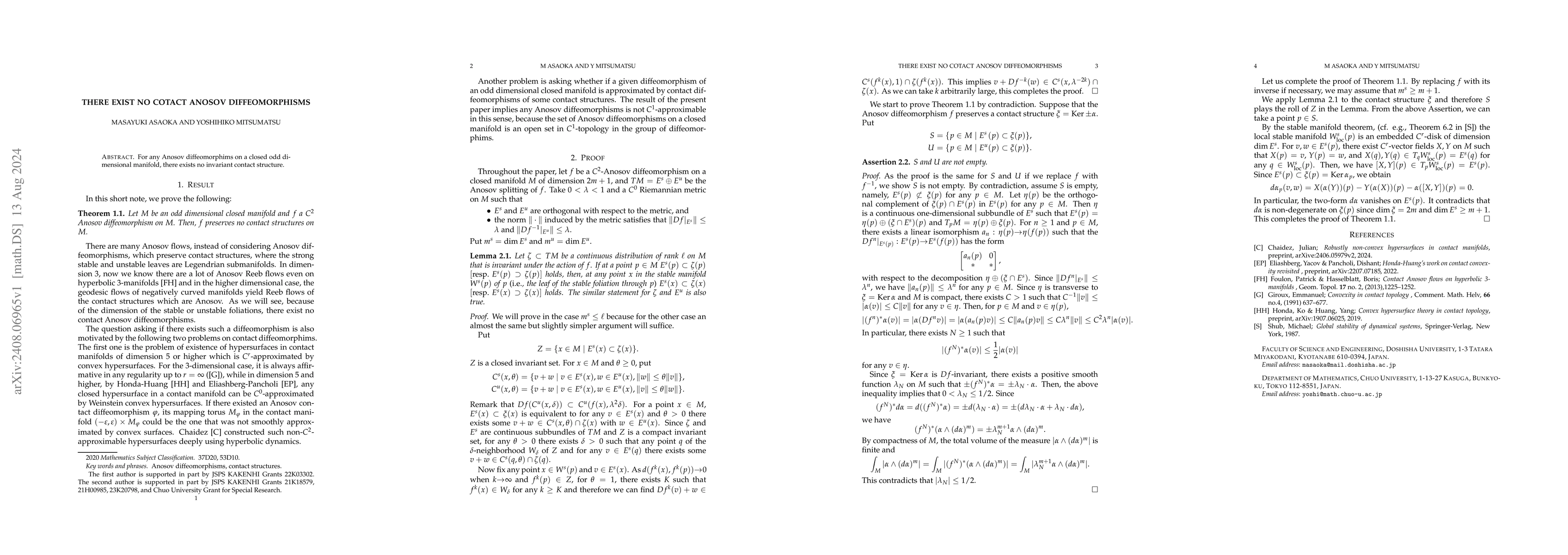 Thumbnail for There exist no cotact Anosov diffeomorphisms