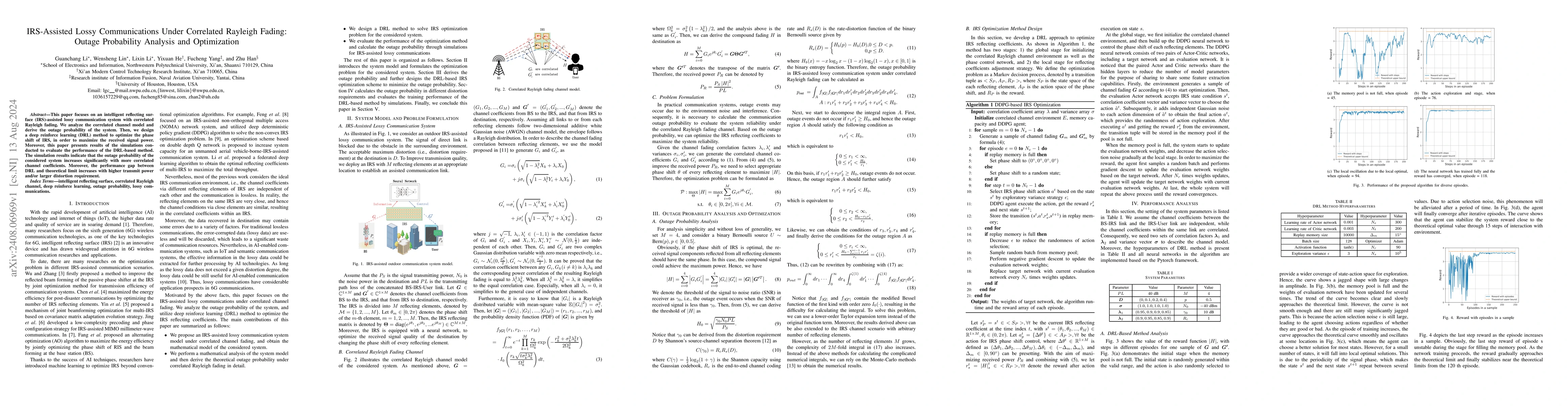 Thumbnail for IRS-Assisted Lossy Communications Under Correlated Rayleigh Fading:
  Outage Probability Analysis and Optimization