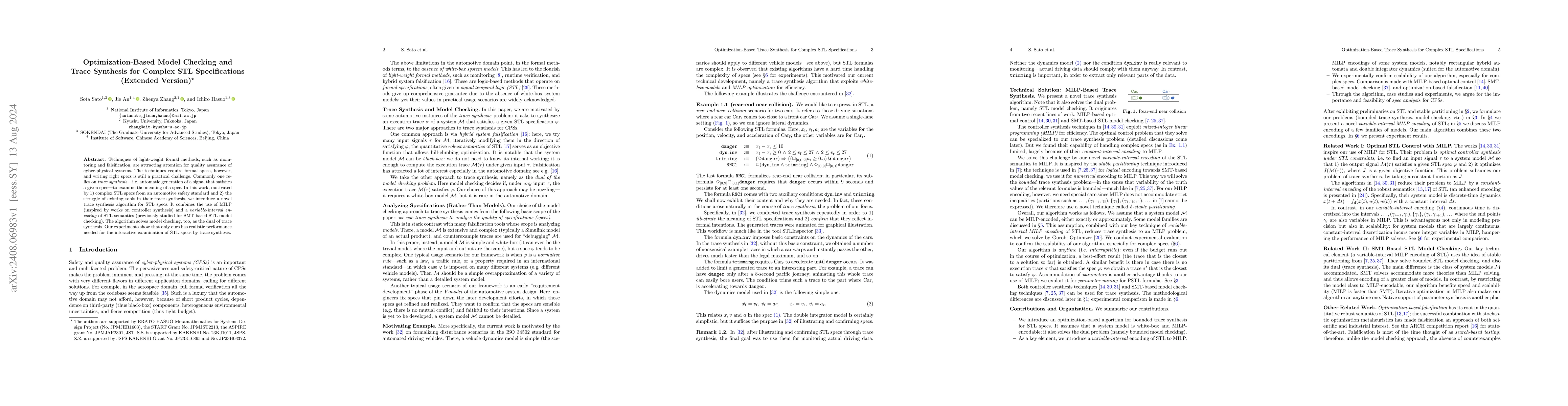 Thumbnail for Optimization-Based Model Checking and Trace Synthesis for Complex STL
  Specifications