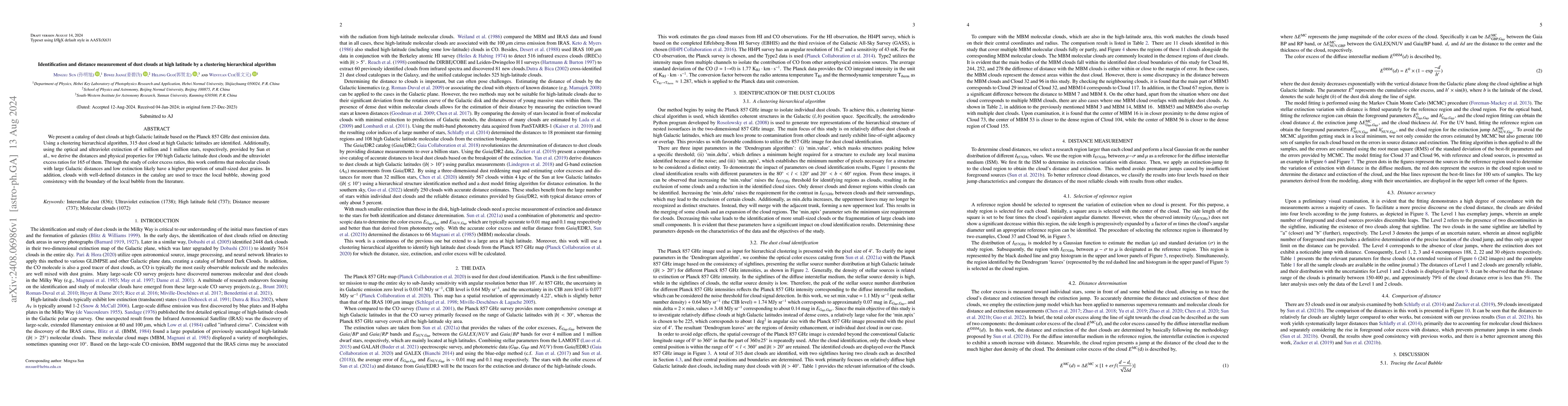 Thumbnail for Identification and distance measurement of dust clouds at high latitude
  by a clustering hierarchical algorithm