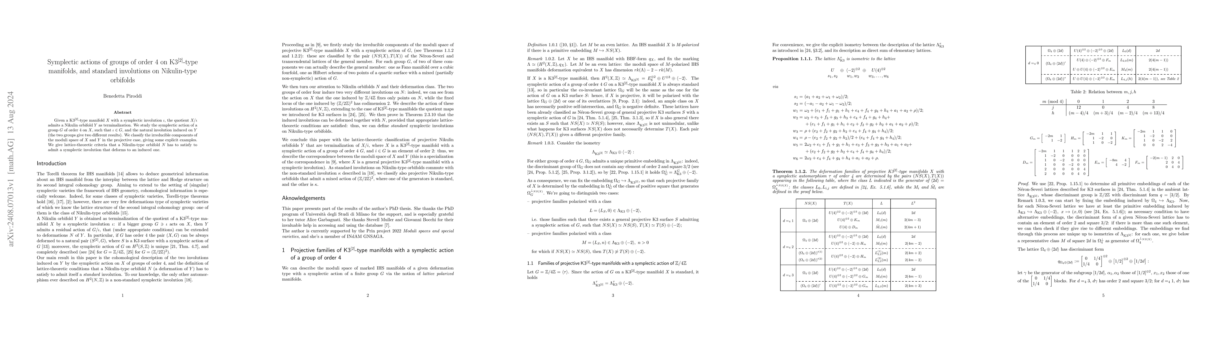 Thumbnail for Symplectic actions of groups of order 4 on K3$^{[2]}$-type manifolds,
  and standard involutions on Nikulin-type orbifolds