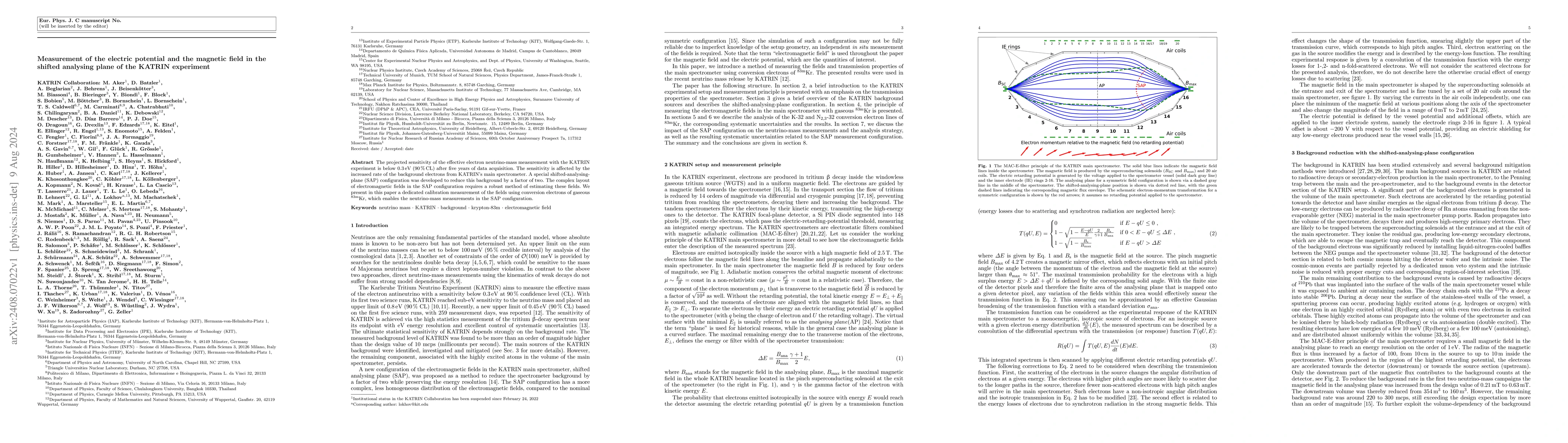 Thumbnail for Measurement of the electric potential and the magnetic field in the
  shifted analysing plane of the KATRIN experiment