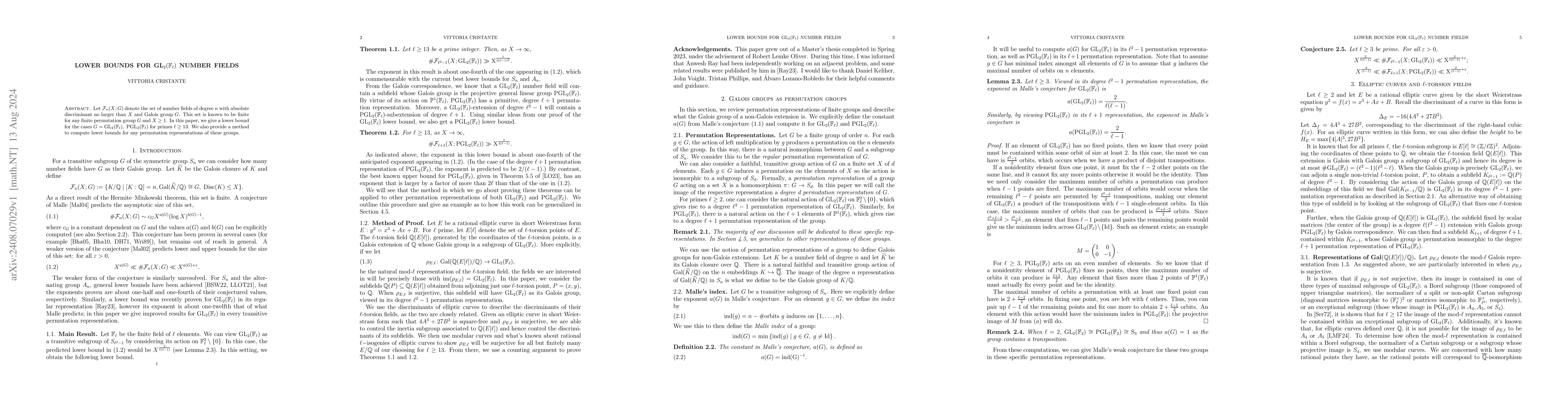 Thumbnail for Lower bounds for $\text{GL}_2(\mathbb{F}_\ell)$ number fields