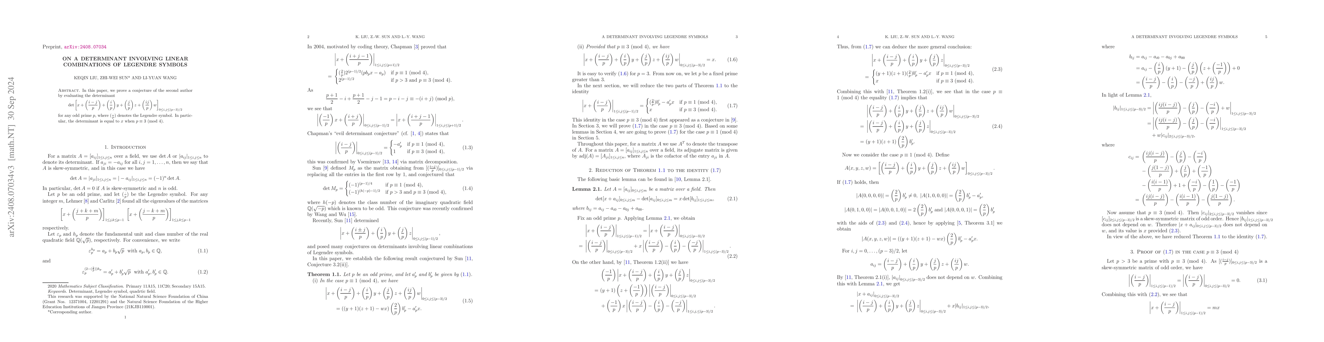 Thumbnail for On a determinant involving linear combinations of Legendre symbols