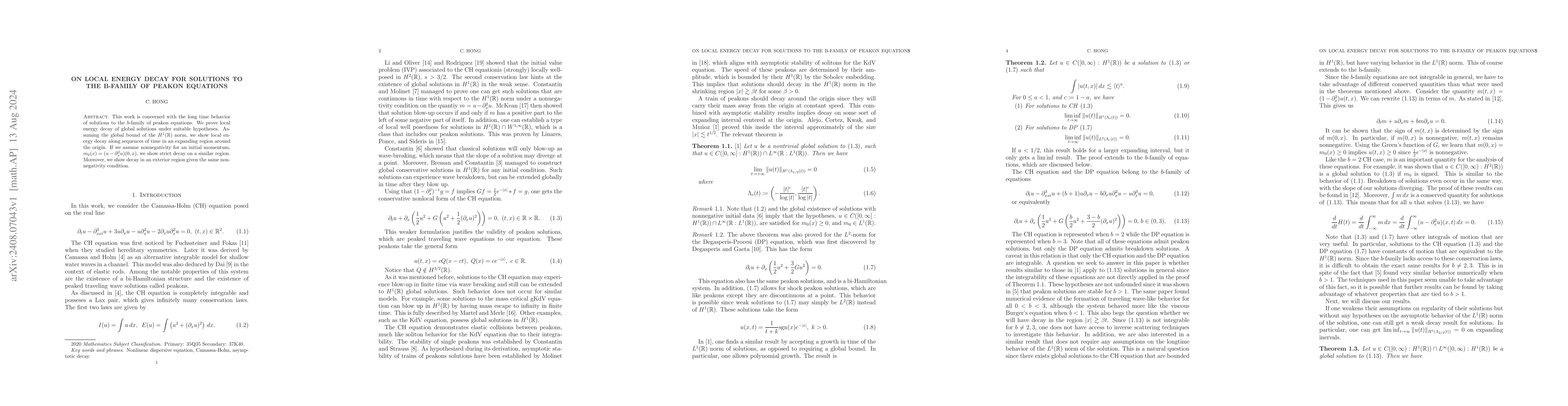Thumbnail for On local energy decay for solutions to the b-family of peakon equations