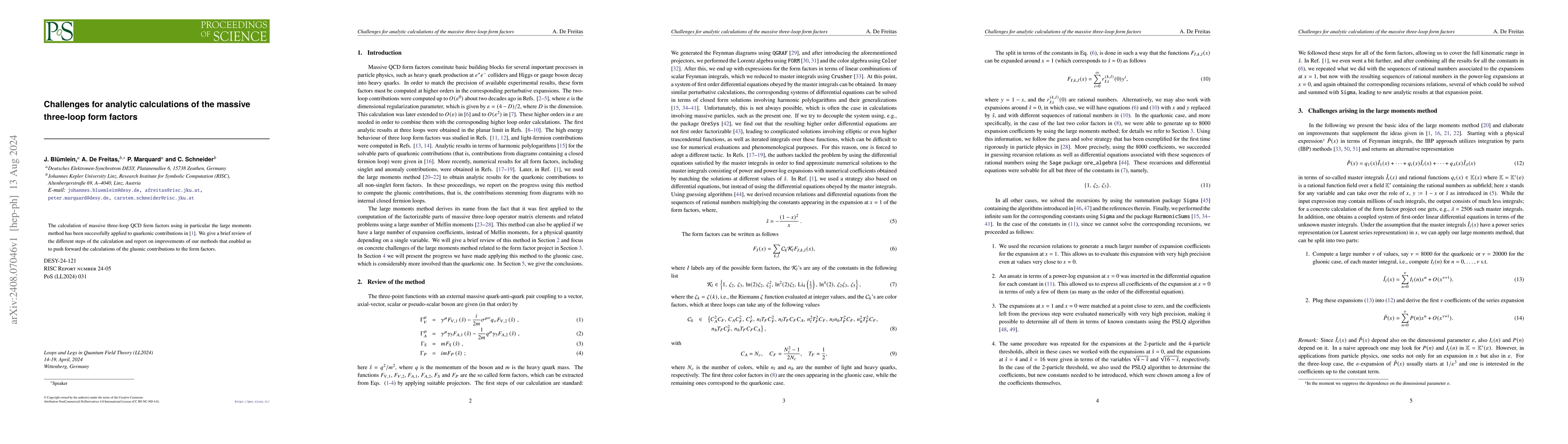 Thumbnail for Challenges for analytic calculations of the massive three-loop form
  factors