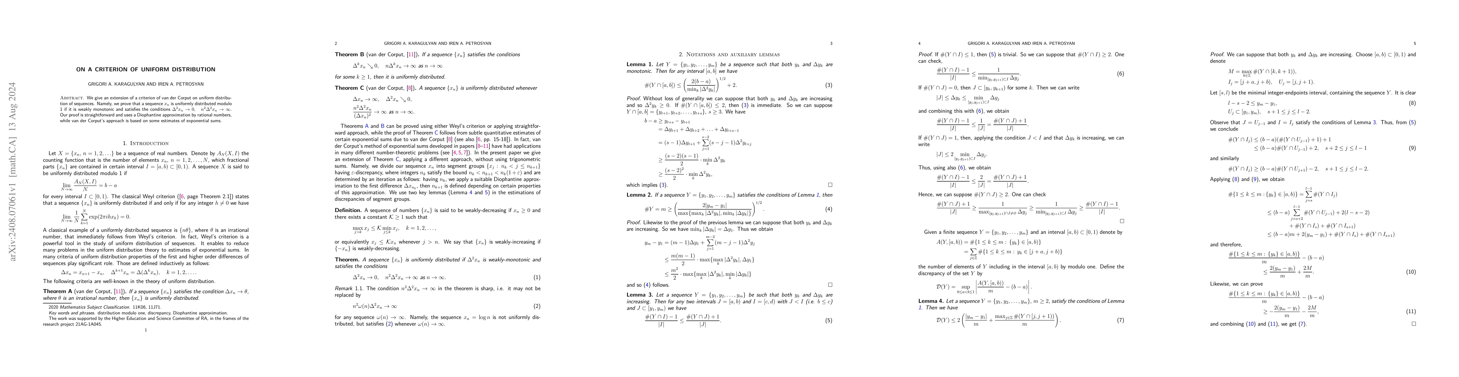 Thumbnail for On a criterion of uniform distribution