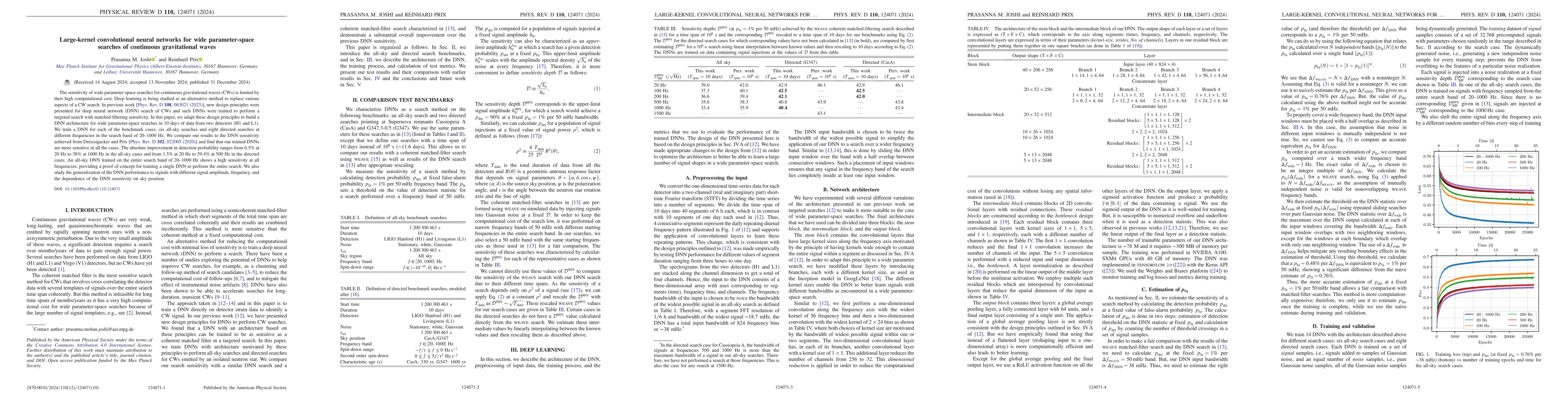 Thumbnail for Large-kernel Convolutional Neural Networks for Wide Parameter-Space
  Searches of Continuous Gravitational Waves
