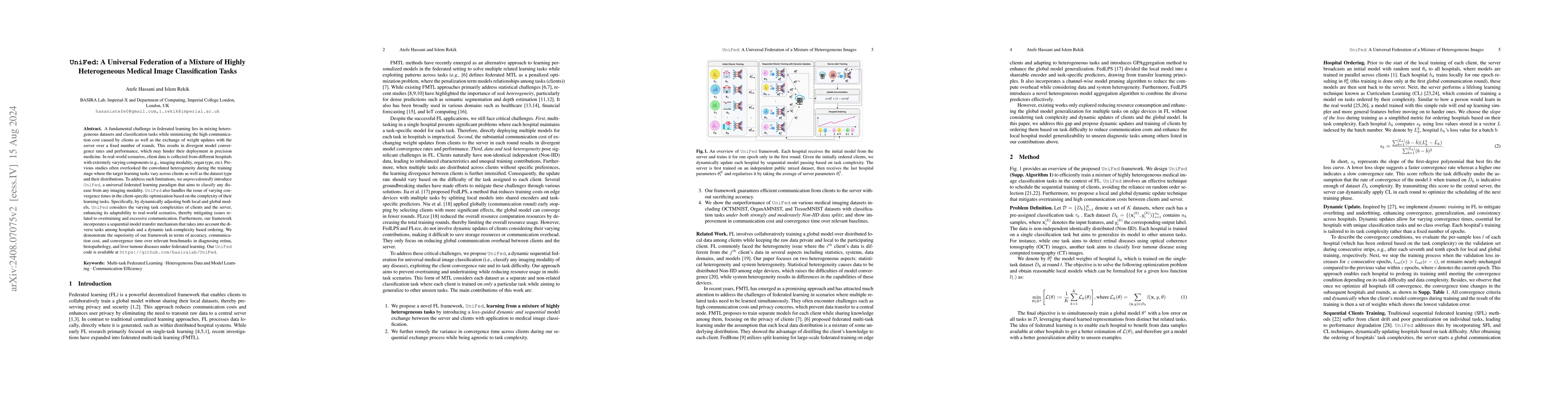 Thumbnail for UniFed: A Universal Federation of a Mixture of Highly Heterogeneous
  Medical Image Classification Tasks