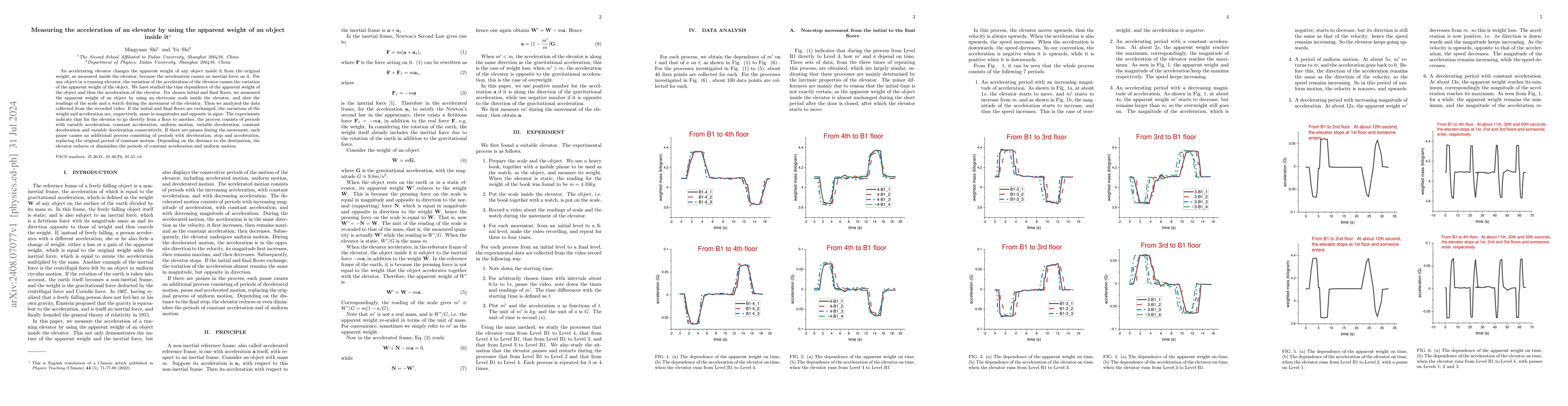 Thumbnail for Measuring the acceleration of an elevator by using the apparent weight
  of an object inside it