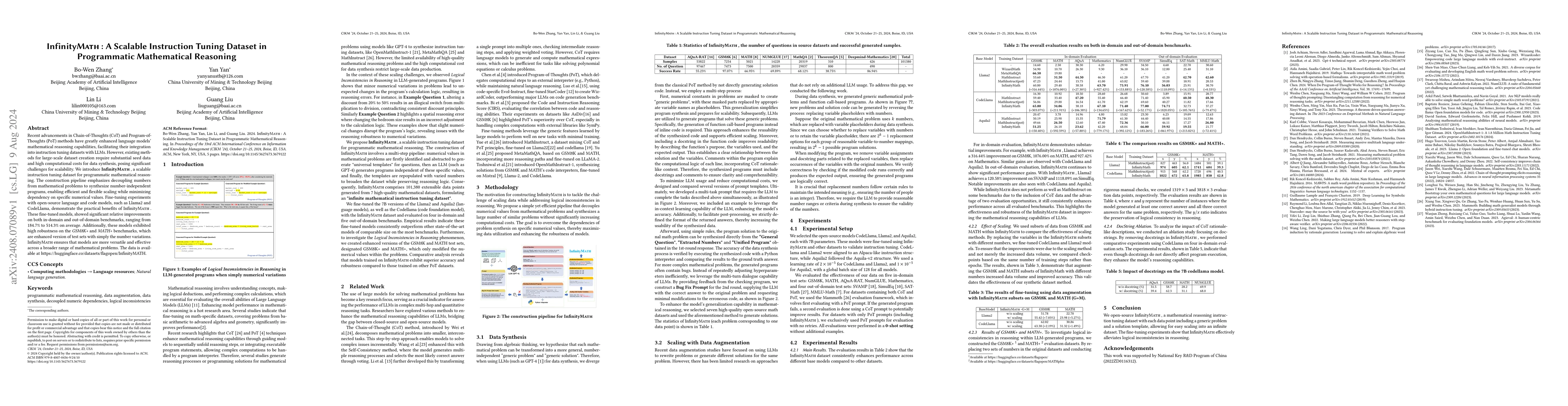 Thumbnail for InfinityMATH: A Scalable Instruction Tuning Dataset in Programmatic
  Mathematical Reasoning