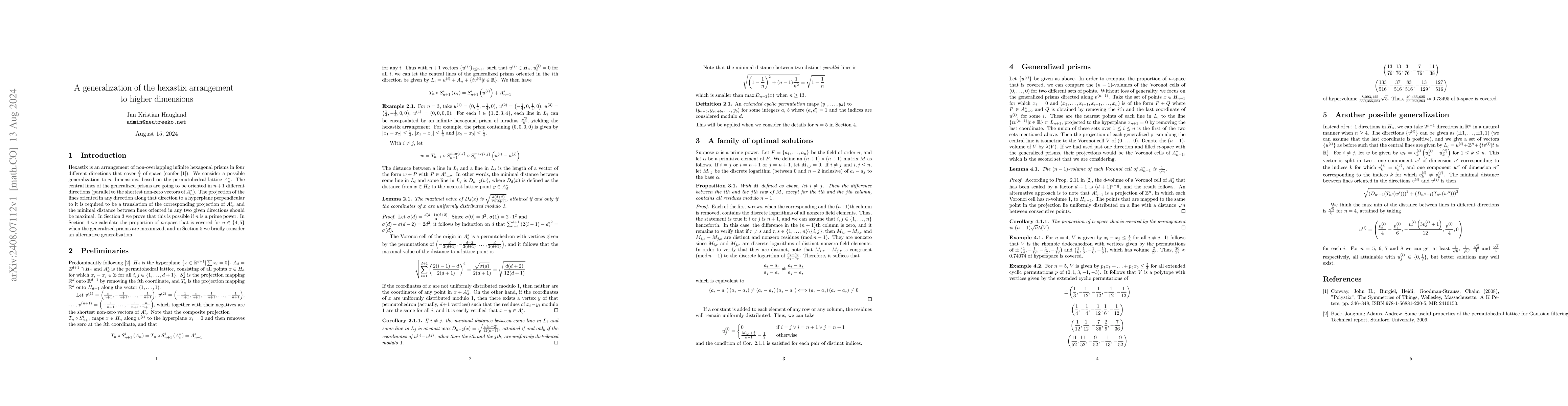 Thumbnail for A generalization of the hexastix arrangement to higher dimensions