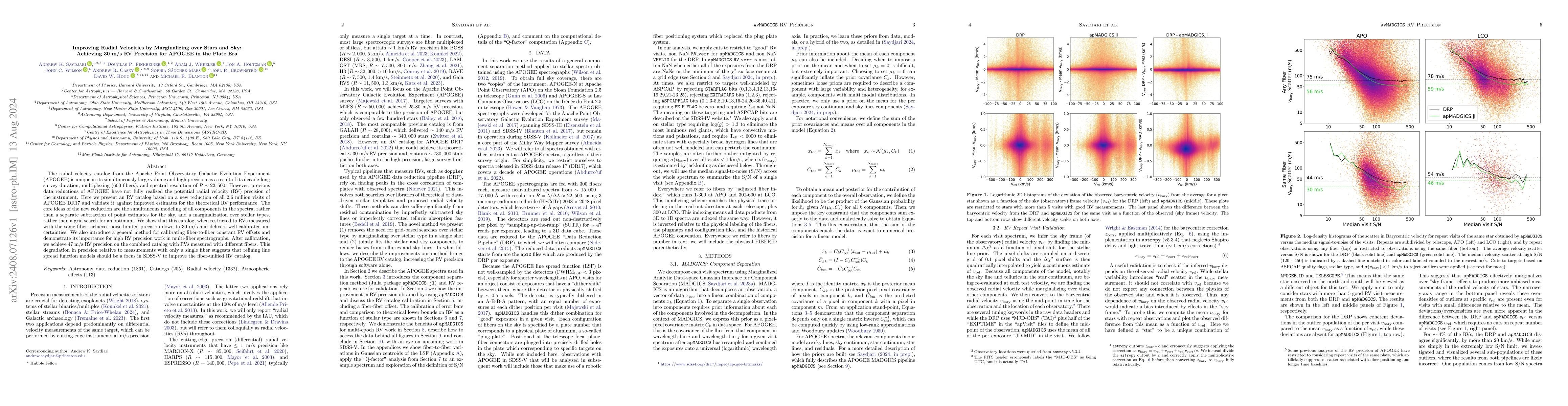 Thumbnail for Improving Radial Velocities by Marginalizing over Stars and Sky:
  Achieving 30 m/s RV Precision for APOGEE in the Plate Era