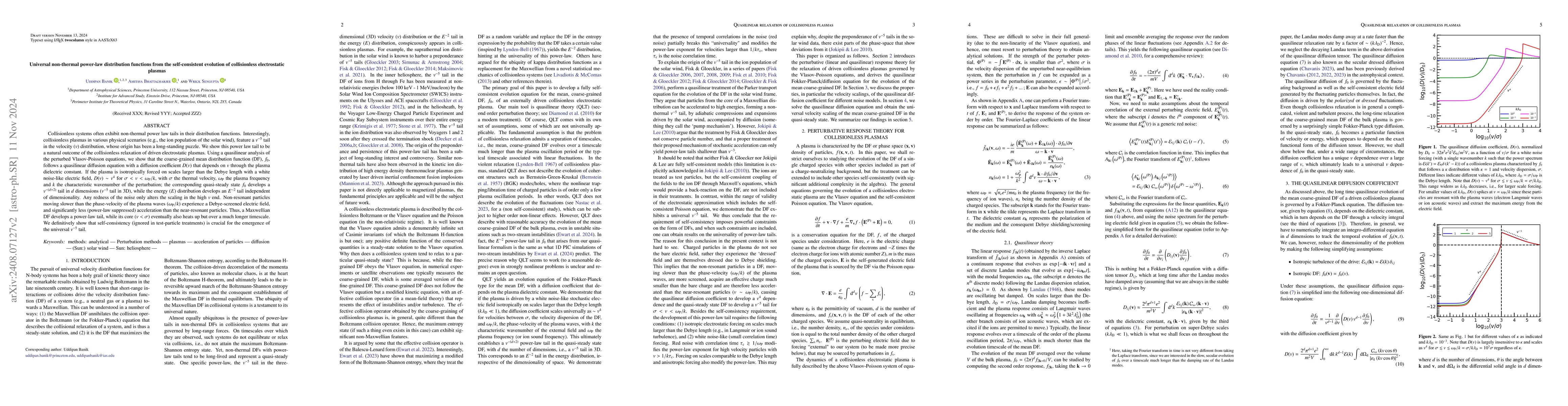 Thumbnail for Universal non-thermal power-law distribution functions from the
  self-consistent evolution of collisionless electrostatic plasmas