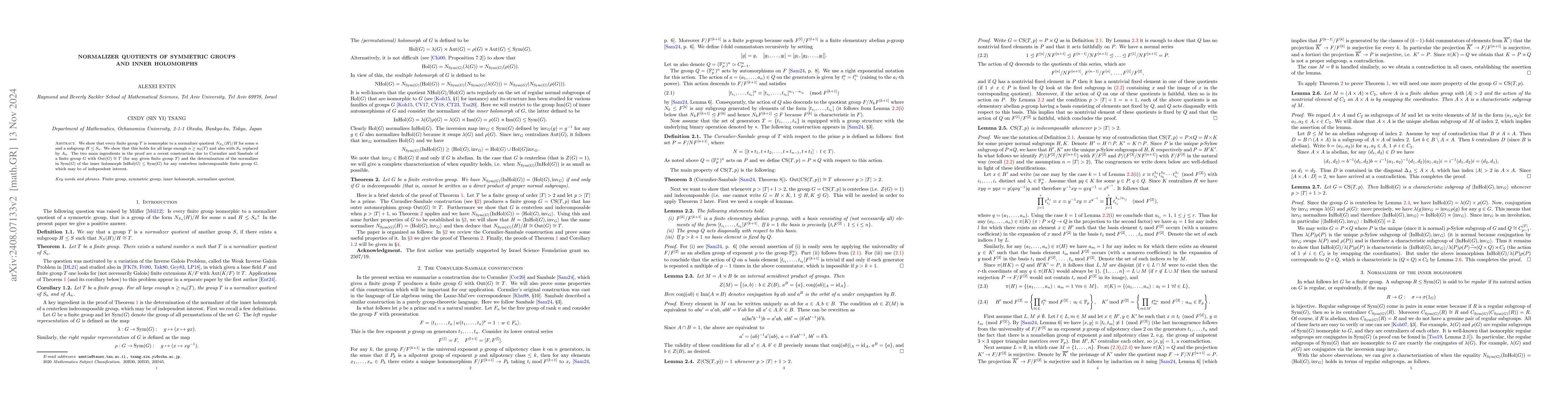 Thumbnail for Normalizer Quotients of Symmetric Groups and Inner Holomorphs