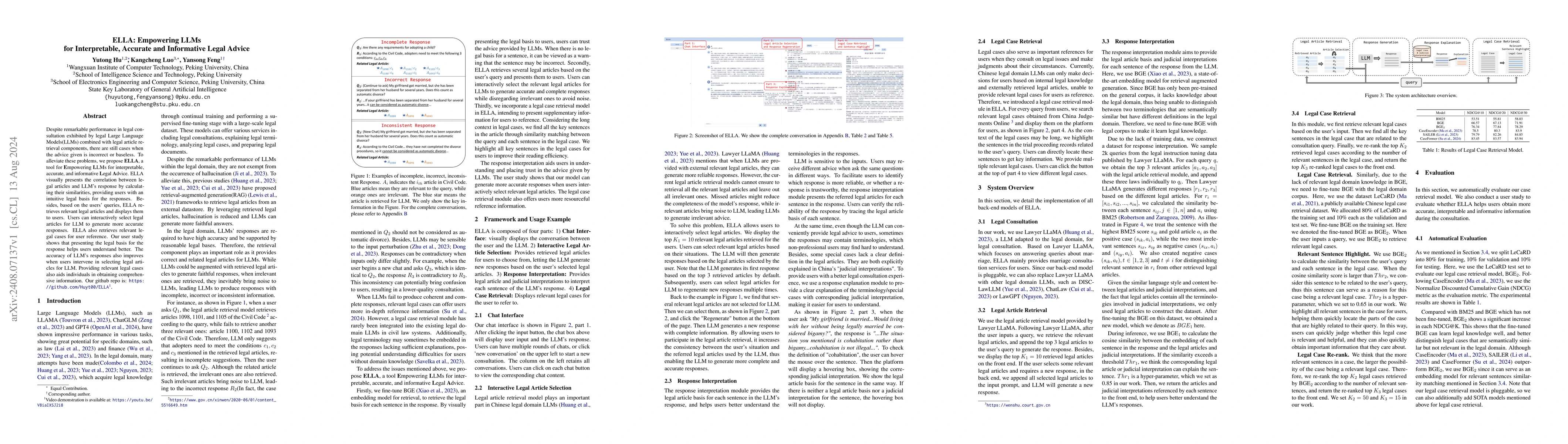 Thumbnail for ELLA: Empowering LLMs for Interpretable, Accurate and Informative Legal
  Advice