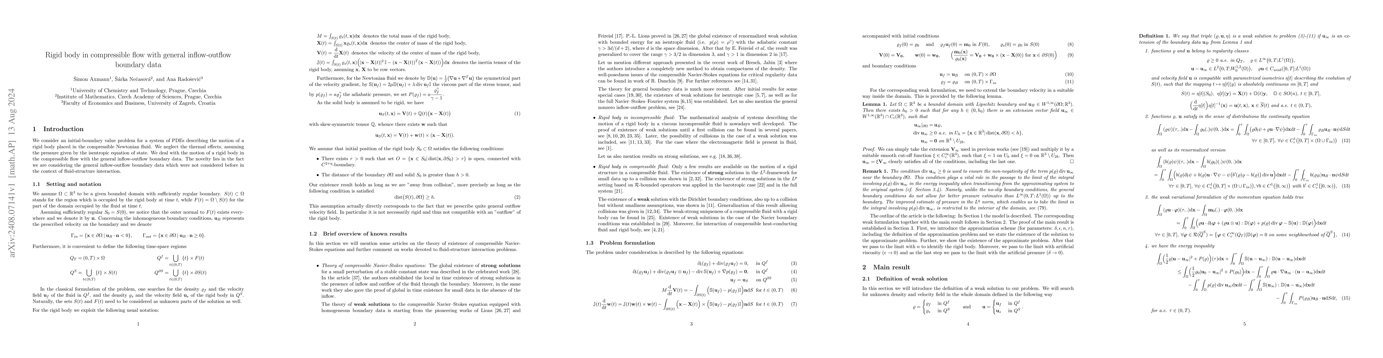 Thumbnail for Rigid body in compressible flow with general inflow-outflow boundary
  data