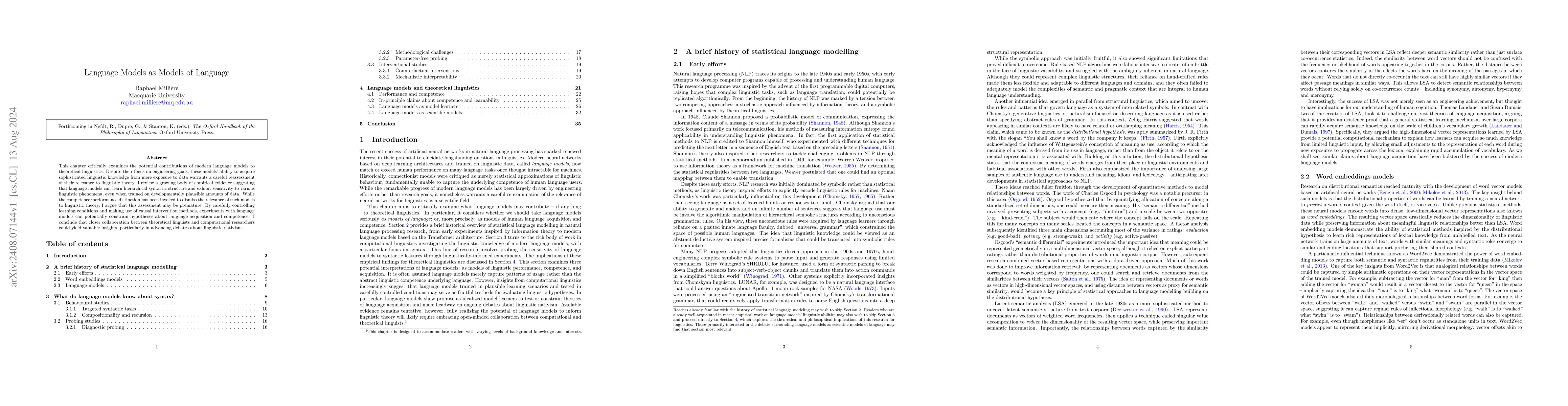 Thumbnail for Language Models as Models of Language