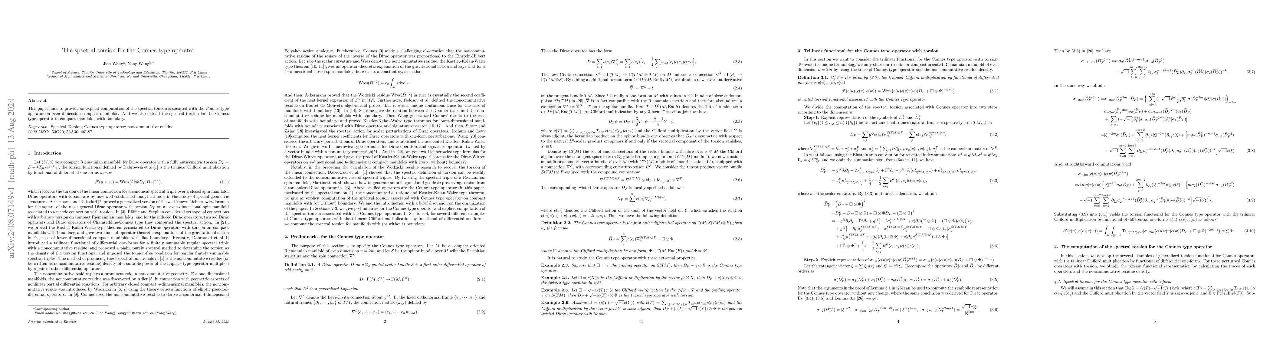 Thumbnail for The spectral torsion for the Connes type operator