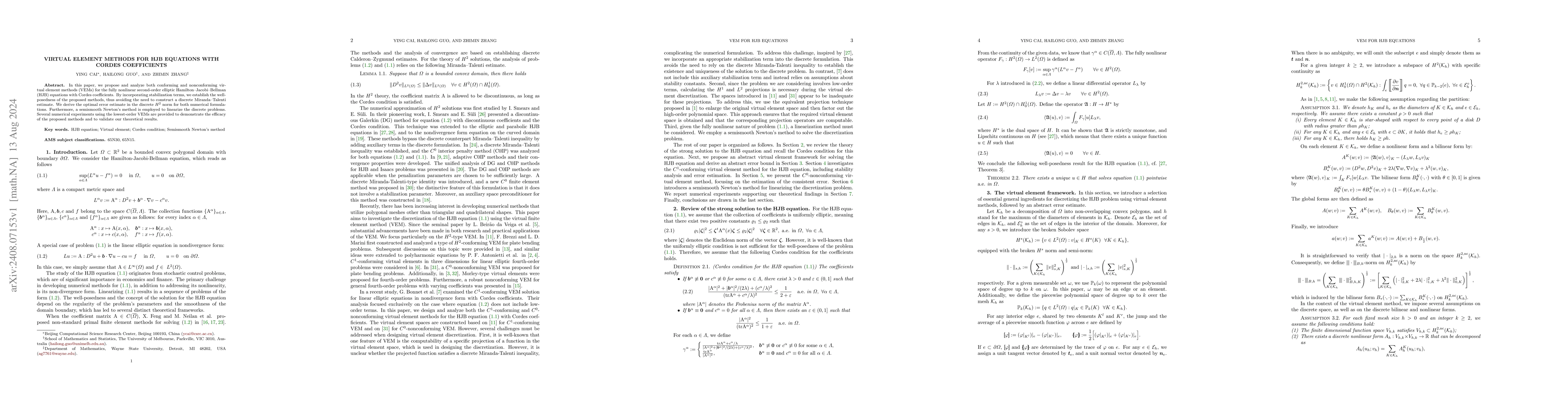 Thumbnail for Virtual Element Methods for HJB Equations with Cordes Coefficients