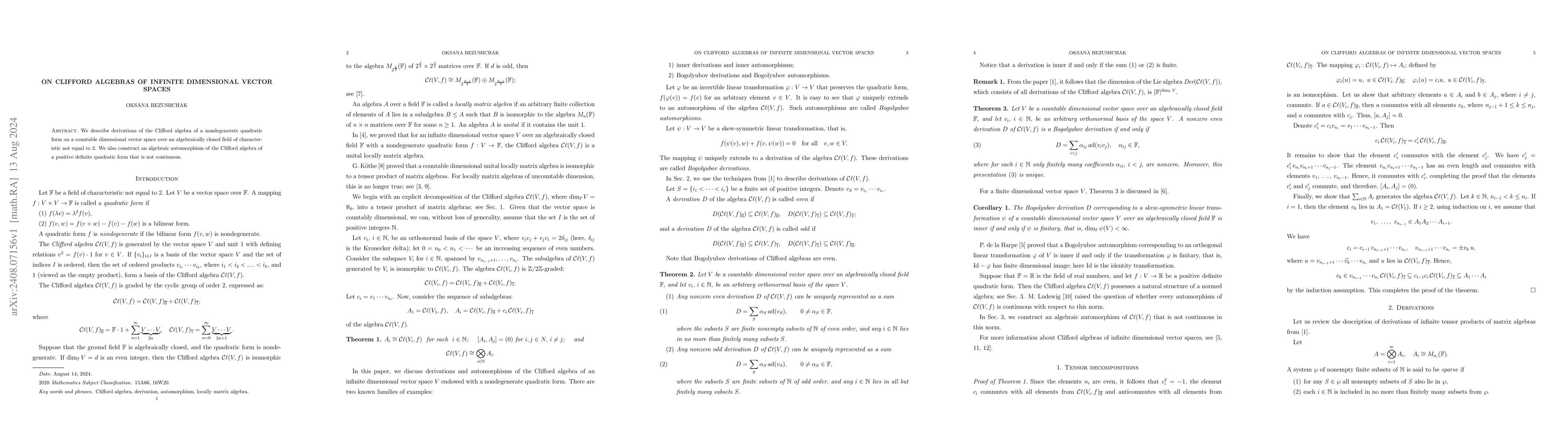 Thumbnail for On Clifford Algebras of Infinite Dimensional Vector Spaces
