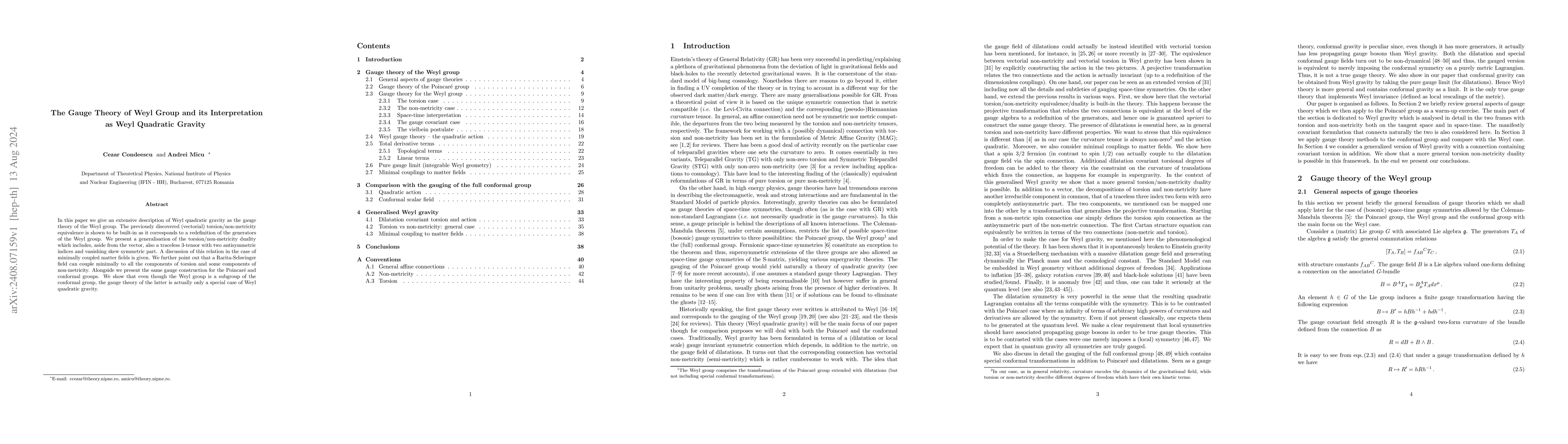 Thumbnail for The Gauge Theory of Weyl Group and its Interpretation as Weyl Quadratic
  Gravity