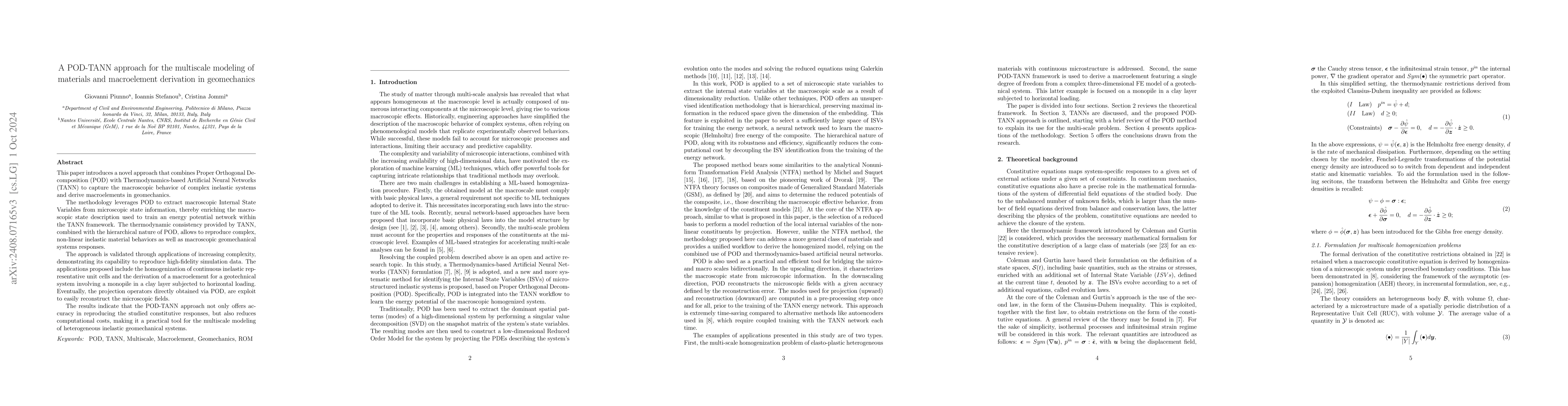 Thumbnail for A POD-TANN approach for the multiscale modeling of materials and
  macroelement derivation in geomechanics