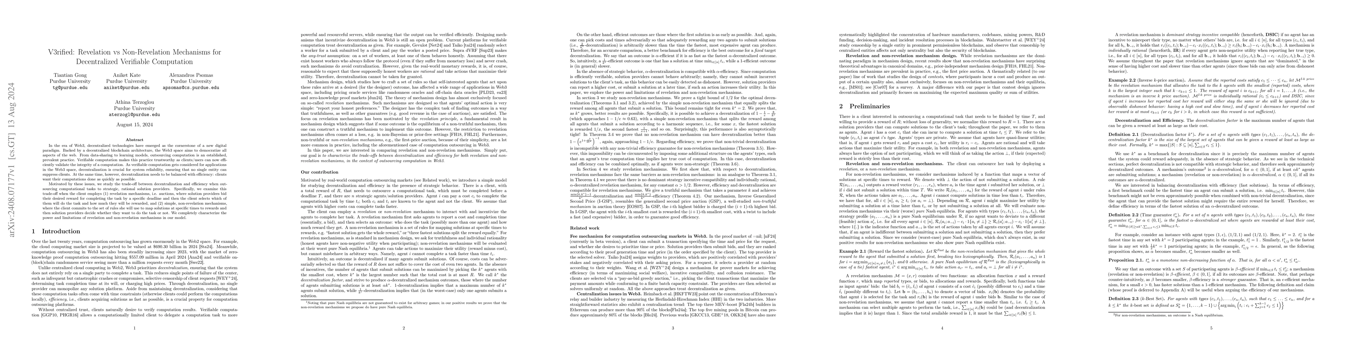 Thumbnail for V3rified: Revelation vs Non-Revelation Mechanisms for Decentralized
  Verifiable Computation