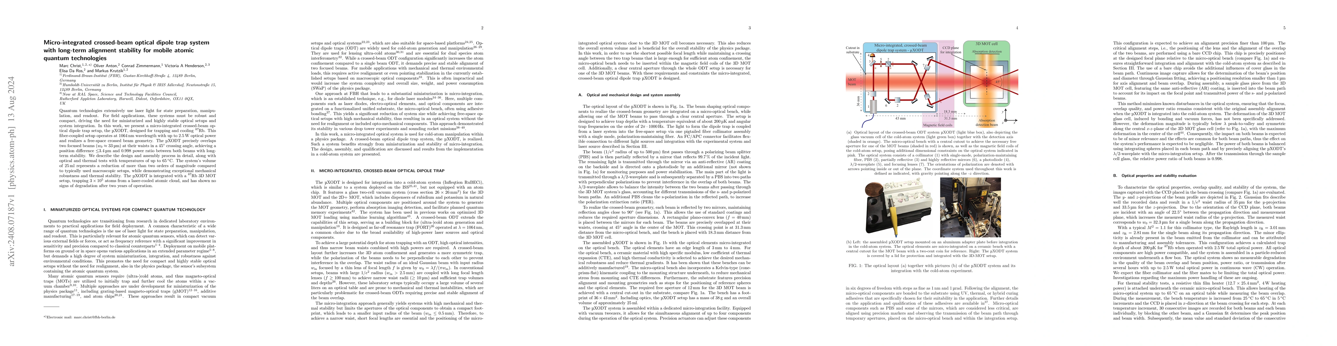 Thumbnail for Micro-integrated crossed-beam optical dipole trap system with long-term
  alignment stability for mobile atomic quantum technologies