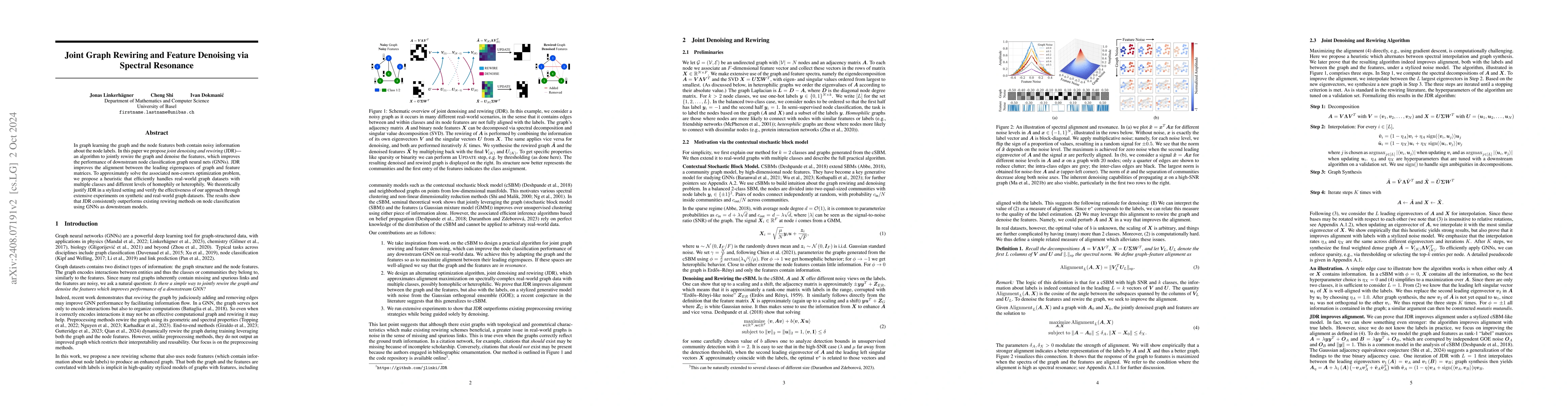 Thumbnail for Joint Graph Rewiring and Feature Denoising via Spectral Resonance