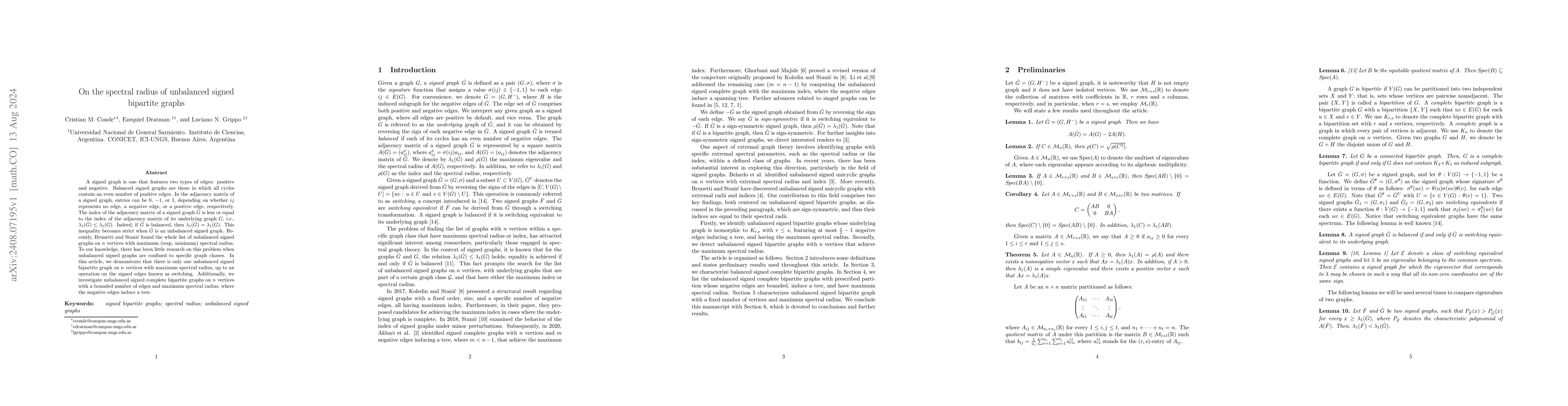 Thumbnail for On the spectral radius of unbalanced signed bipartite graphs