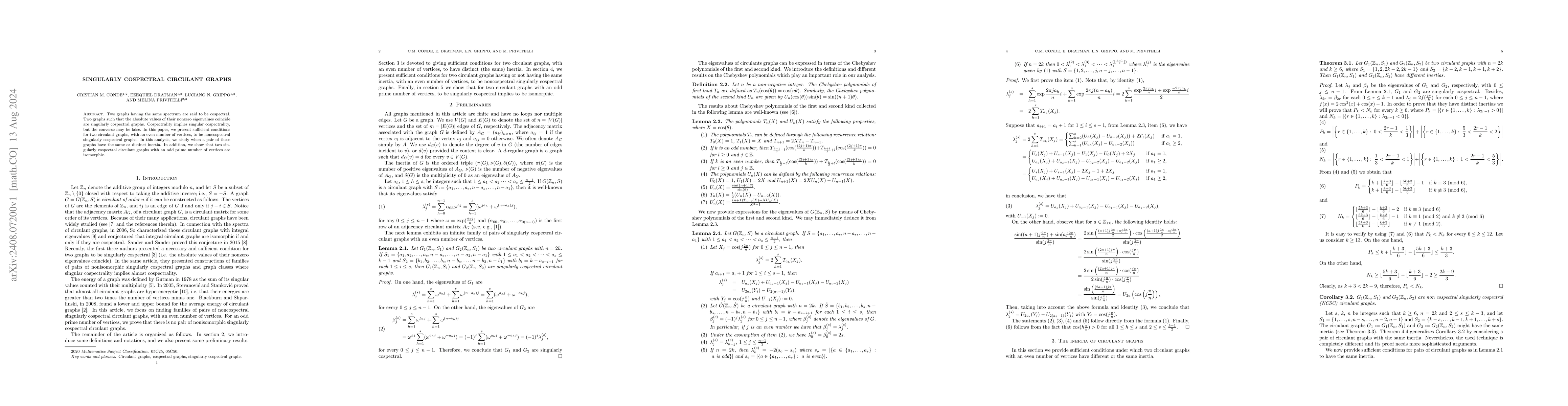 Thumbnail for Singularly cospectral circulant graphs