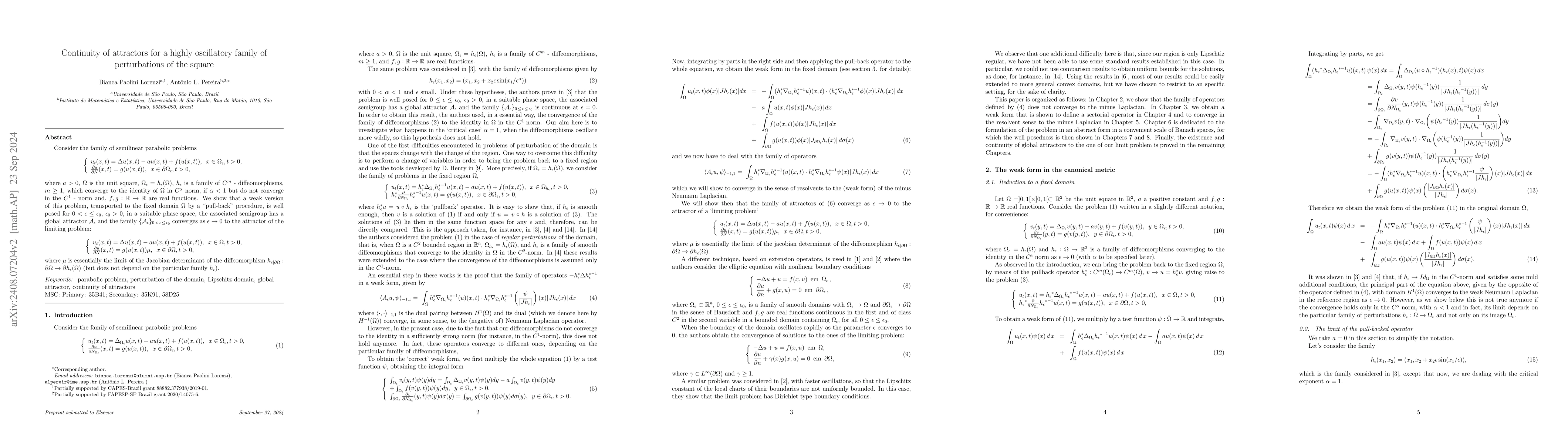 Thumbnail for Continuity of attractors for a highly oscillatory family of
  perturbations of the square