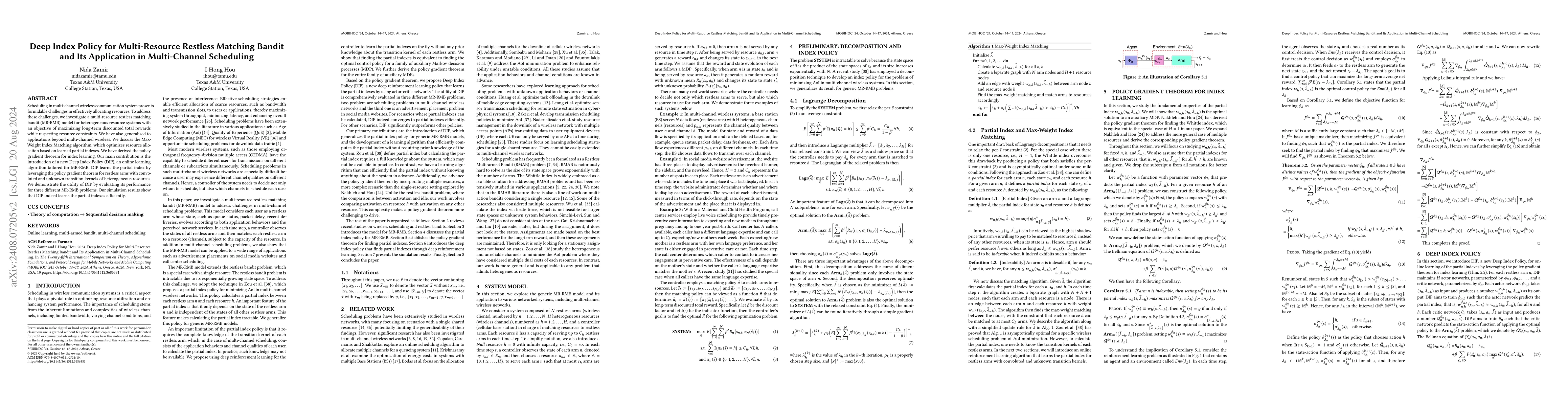Thumbnail for Deep Index Policy for Multi-Resource Restless Matching Bandit and Its
  Application in Multi-Channel Scheduling