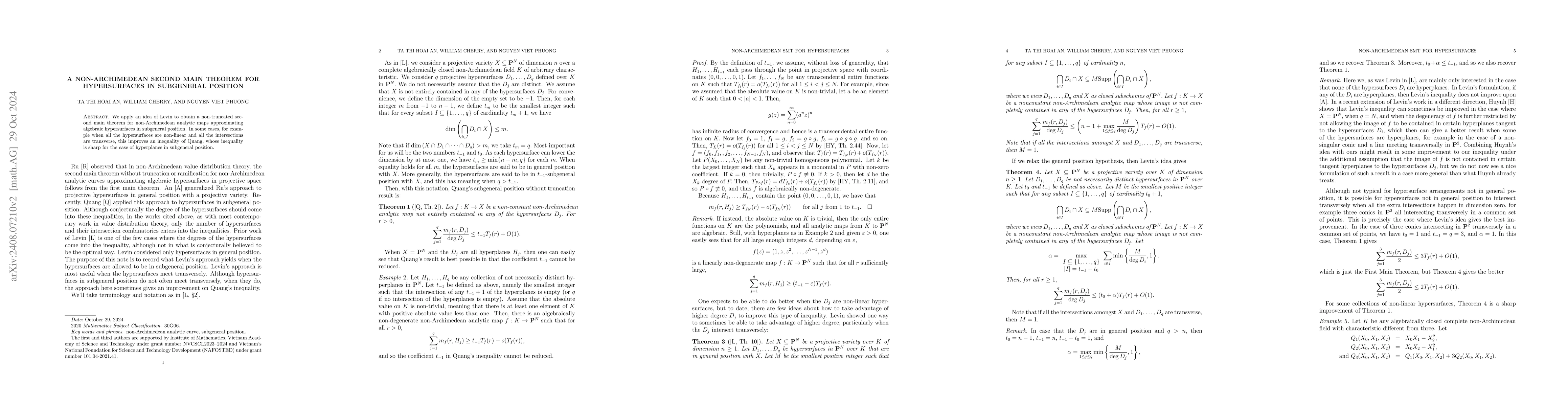 Thumbnail for A Non-Archimedean Second Main Theorem for Hypersurfaces in Subgeneral
  Position
