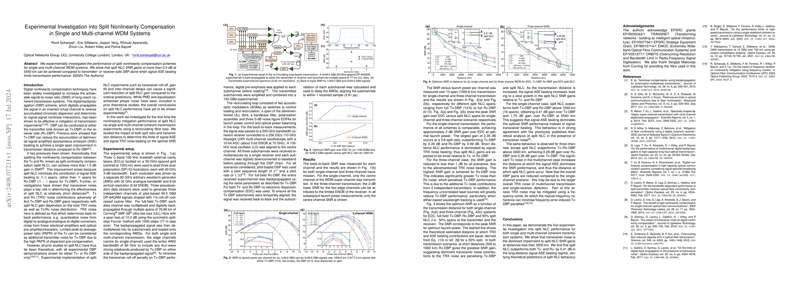 Thumbnail for Experimental Investigation into Split Nonlinearity Compensation in
  Single and Multi-channel WDM Systems