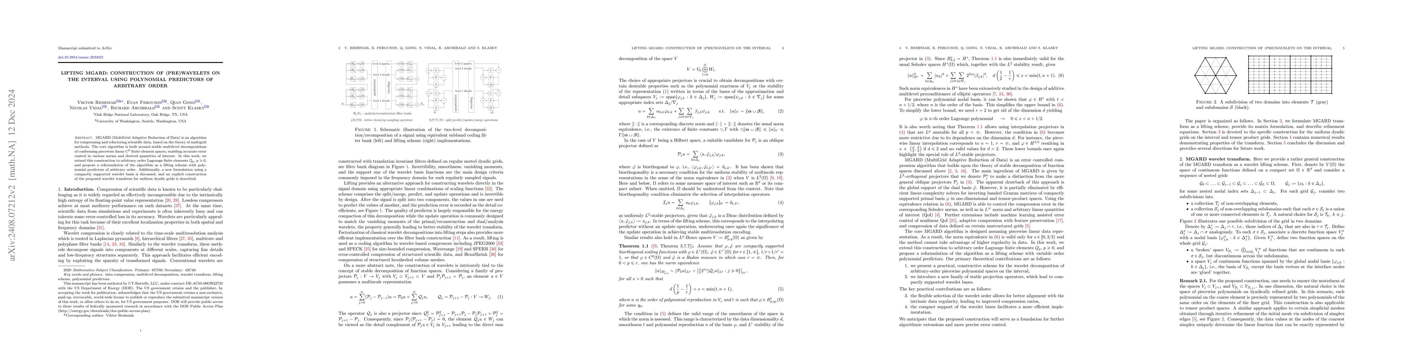 Thumbnail for Lifting MGARD: construction of (pre)wavelets on the interval using
  polynomial predictors of arbitrary order