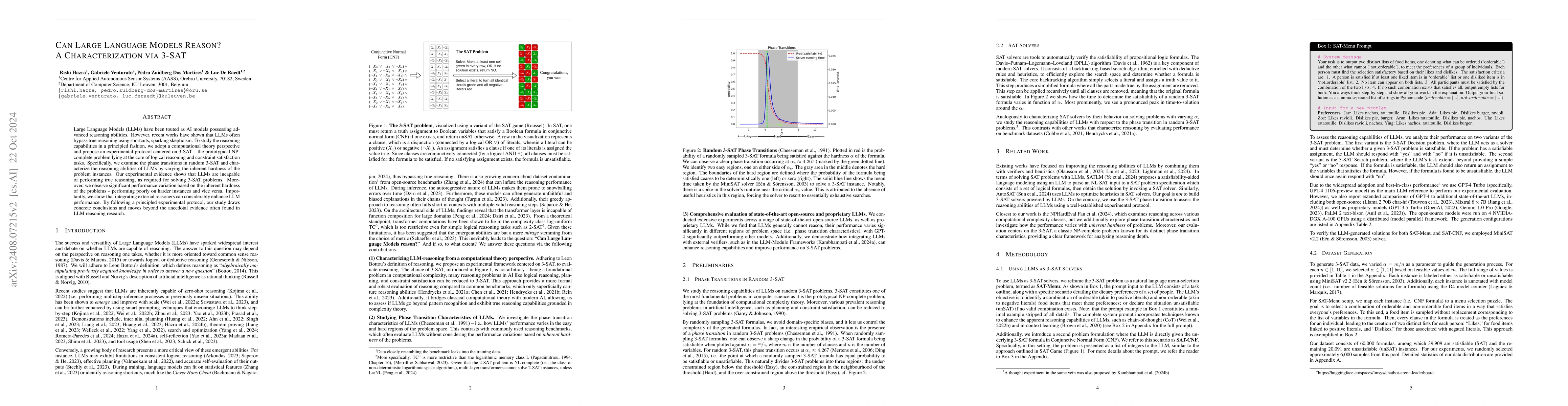 Thumbnail for Can Large Language Models Reason? A Characterization via 3-SAT