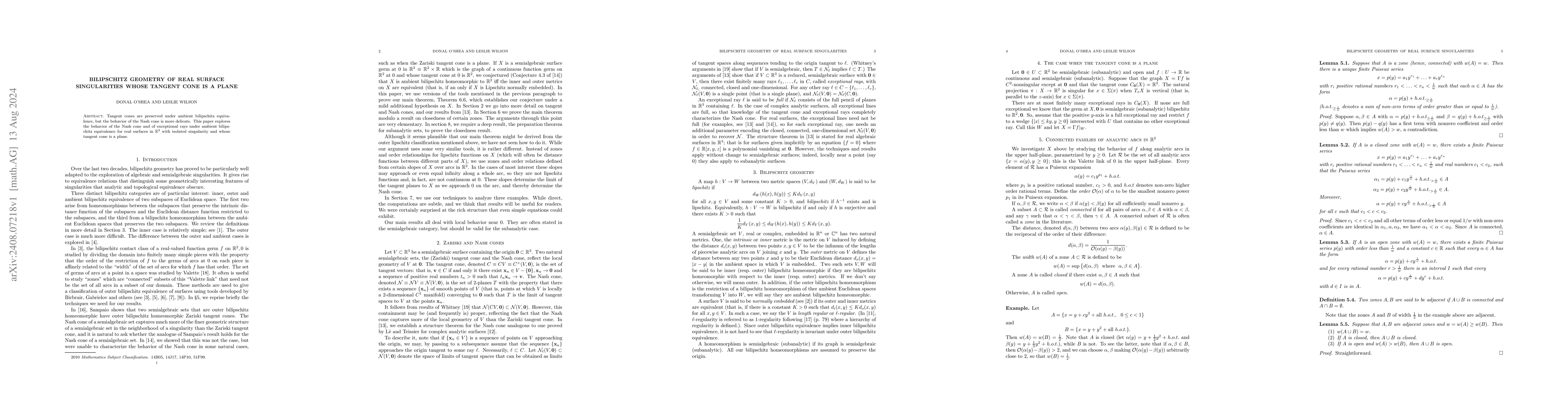 Thumbnail for Bilipschitz geometry of real surface singularities whose tangent cone is
  a plane