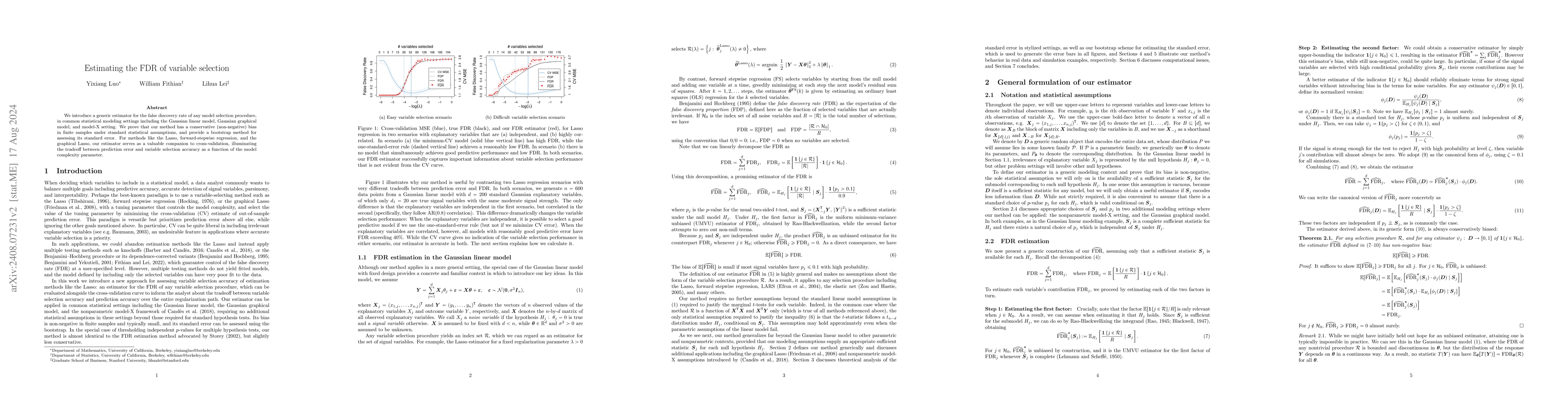 Thumbnail for Estimating the FDR of variable selection