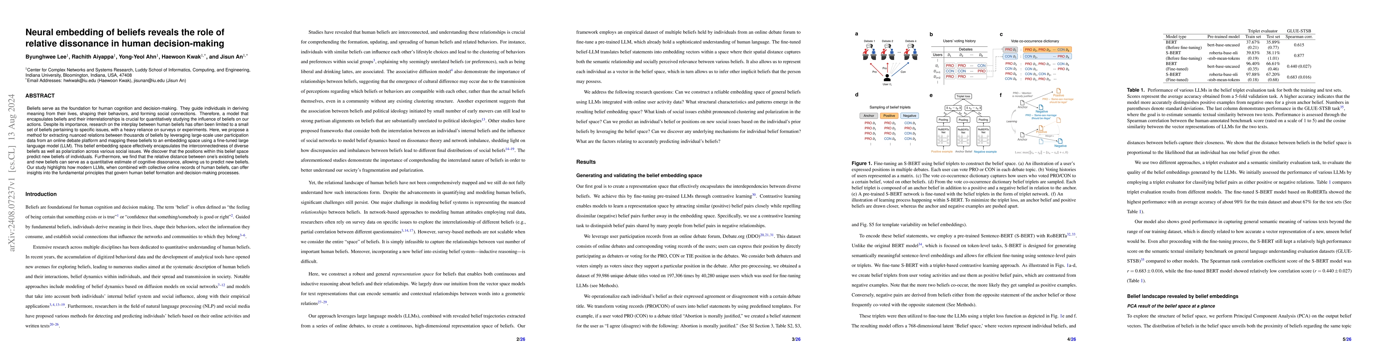 Thumbnail for Neural embedding of beliefs reveals the role of relative dissonance in
  human decision-making