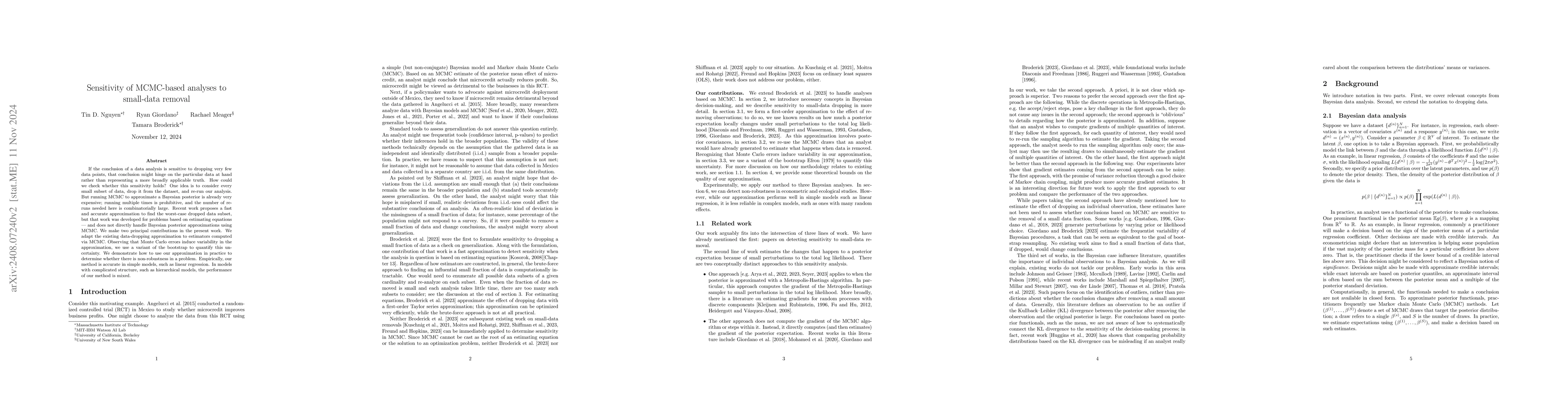 Thumbnail for Sensitivity of MCMC-based analyses to small-data removal