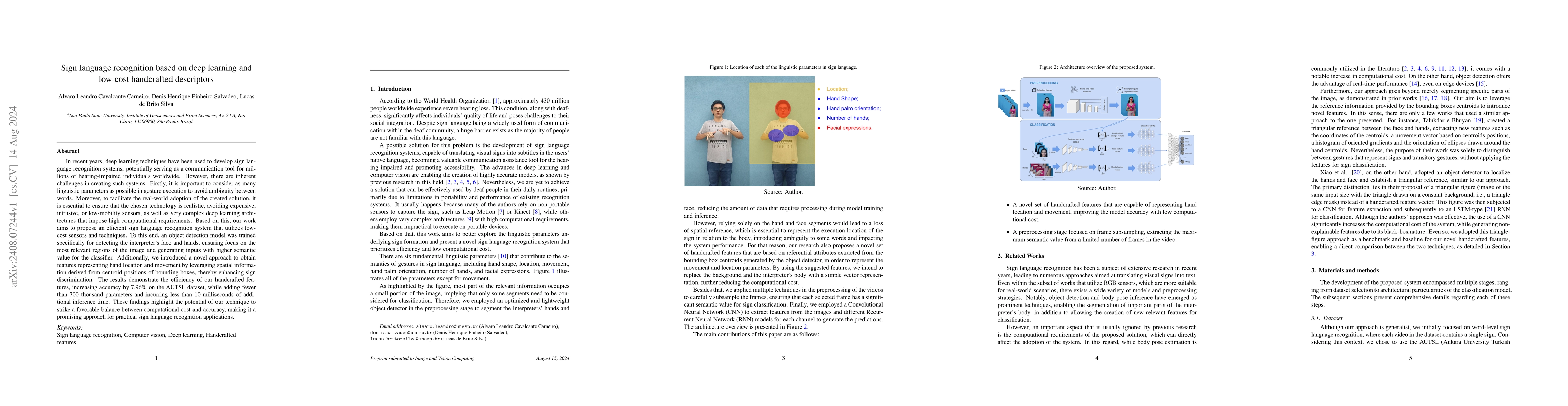 Thumbnail for Sign language recognition based on deep learning and low-cost
  handcrafted descriptors