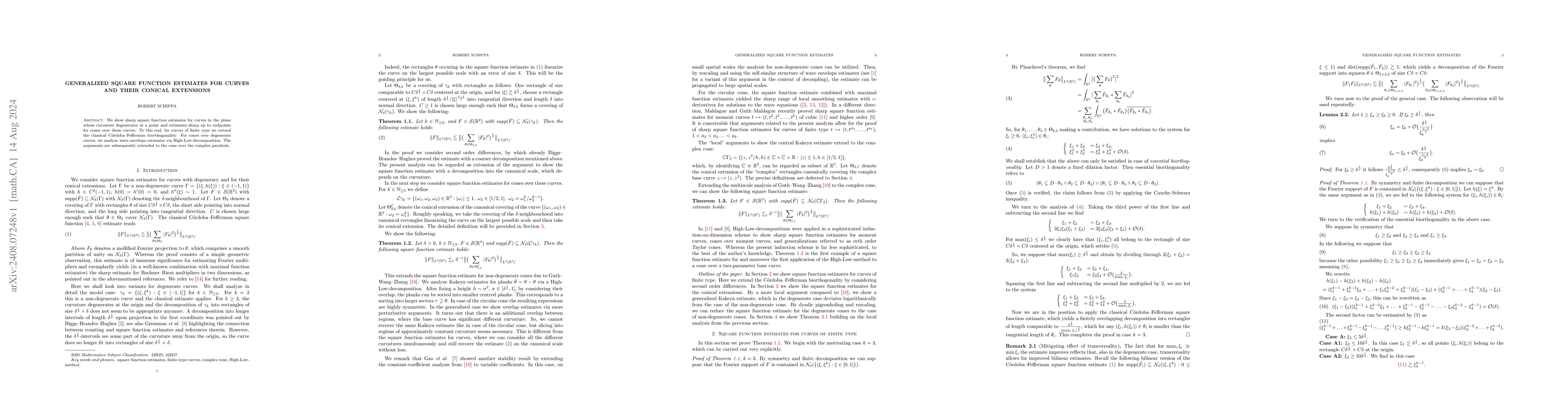 Thumbnail for Generalized square function estimates for curves and their conical
  extensions