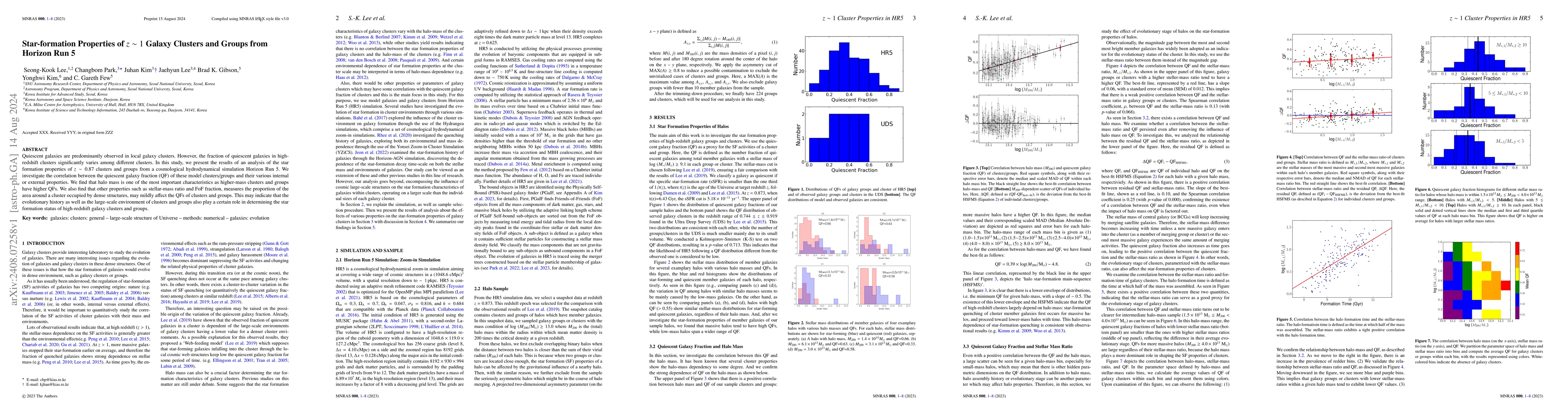 Thumbnail for Star-formation Properties of z ~ 1 Galaxy Clusters and Groups from
  Horizon Run 5