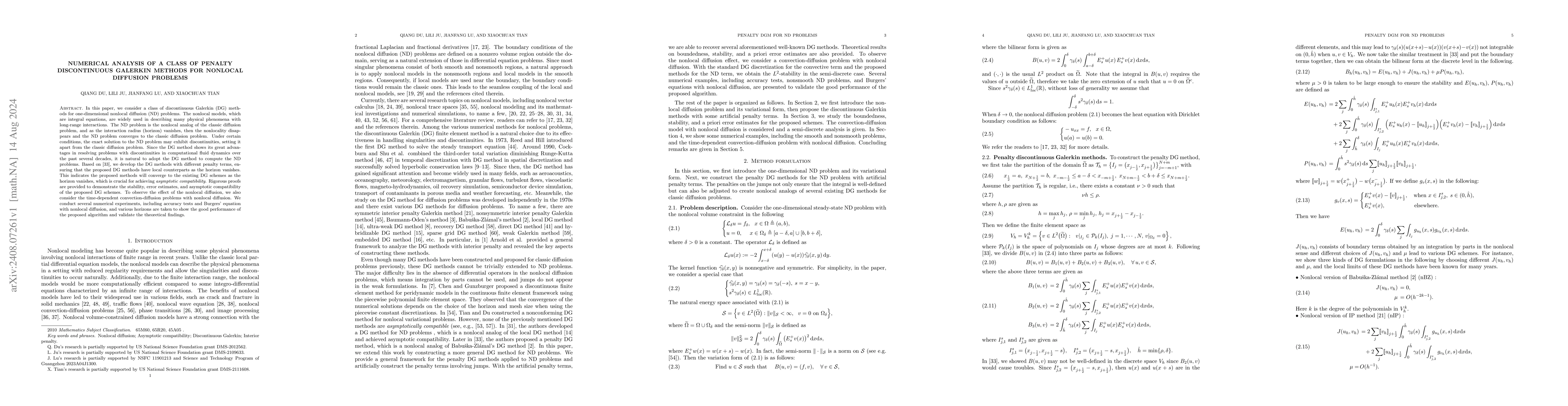 Thumbnail for Numerical analysis of a class of penalty discontinuous Galerkin methods
  for nonlocal diffusion problems