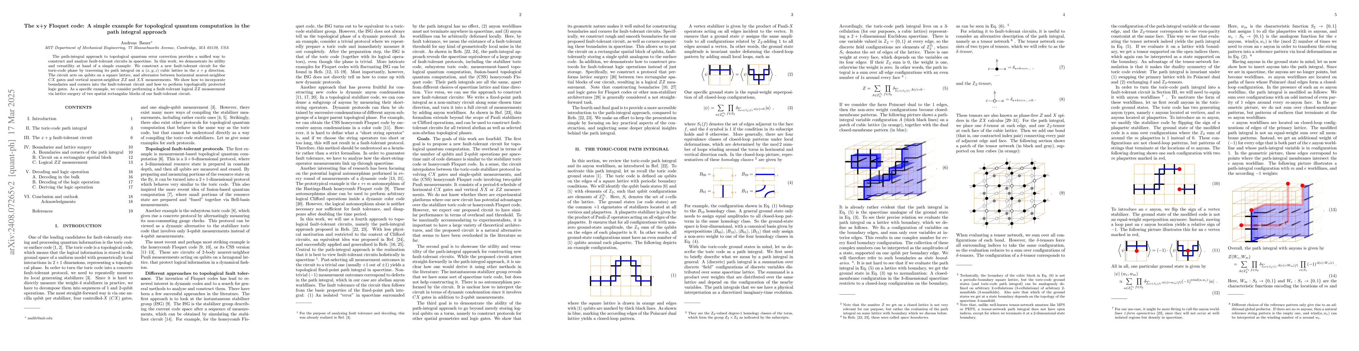 Thumbnail for The x+y Floquet code: A simple example for topological quantum
  computation in the path integral approach
