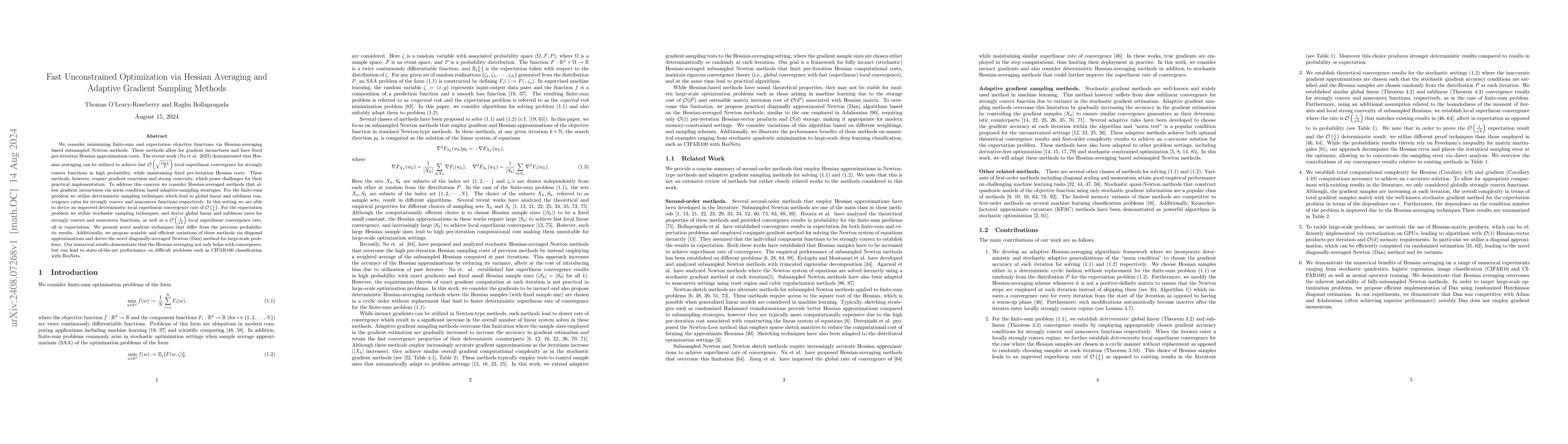 Thumbnail for Fast Unconstrained Optimization via Hessian Averaging and Adaptive
  Gradient Sampling Methods