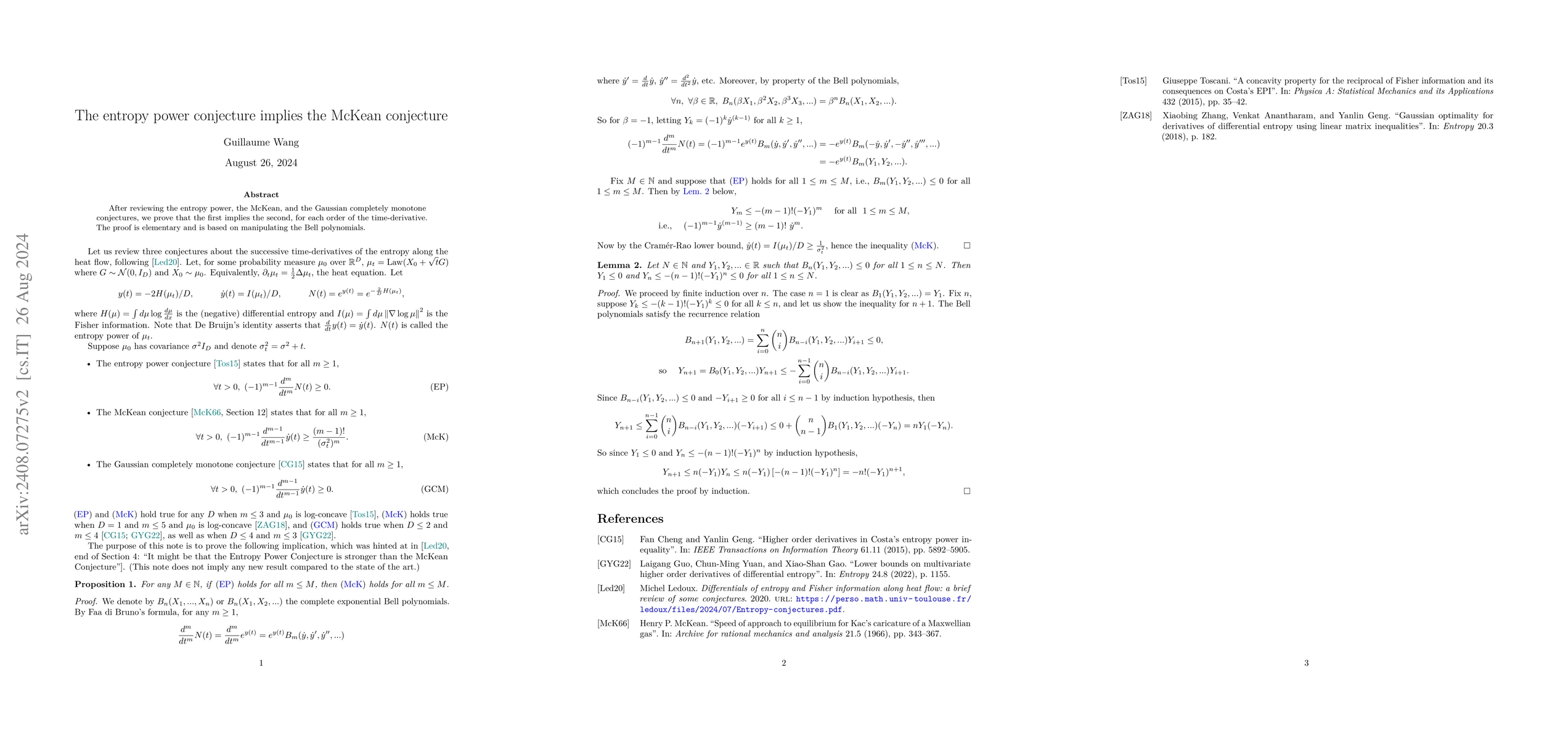 Thumbnail for The entropy power conjecture implies the McKean conjecture