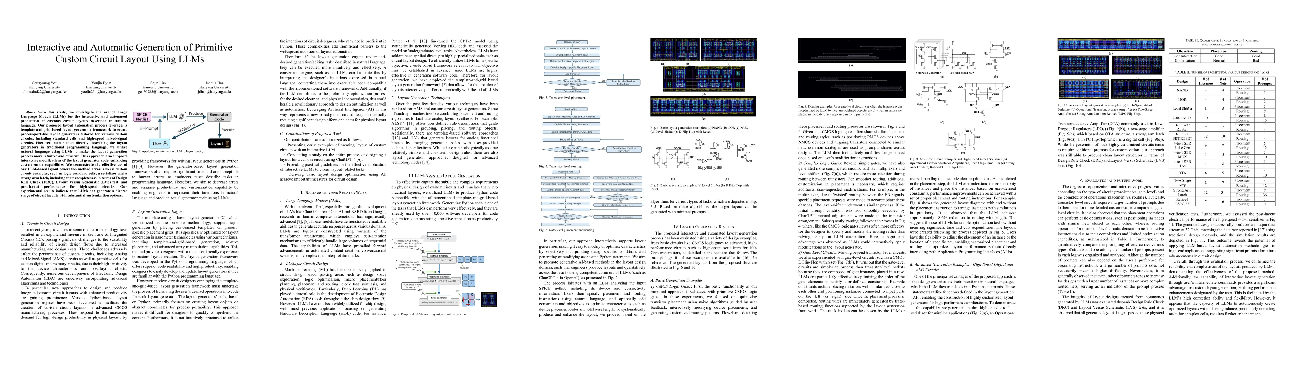 Thumbnail for Interactive and Automatic Generation of Primitive Custom Circuit Layout
  Using LLMs